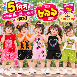 ৫ পিস গার্লস টি-শার্ট ও প্যান্ট